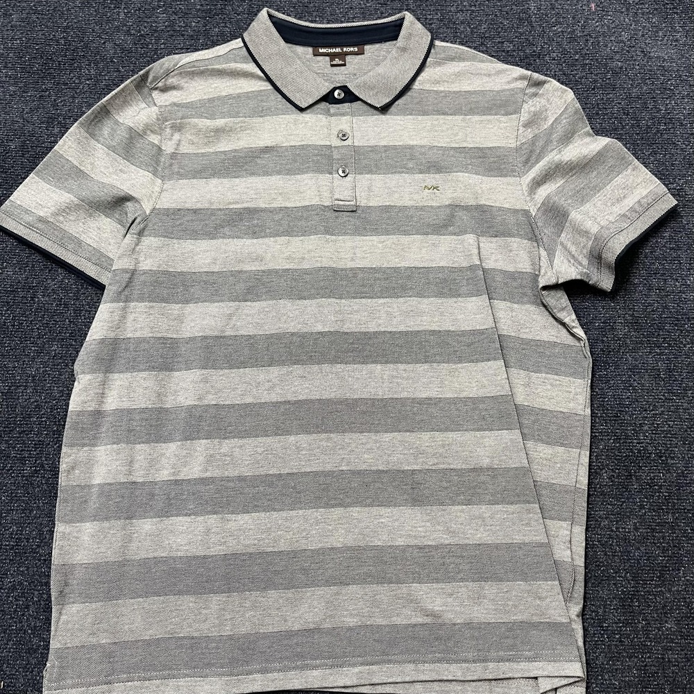 Michael Kors Polo Shirt Mens XL Gray Stripe Short Sleeve Casual Golf‎ Preppy